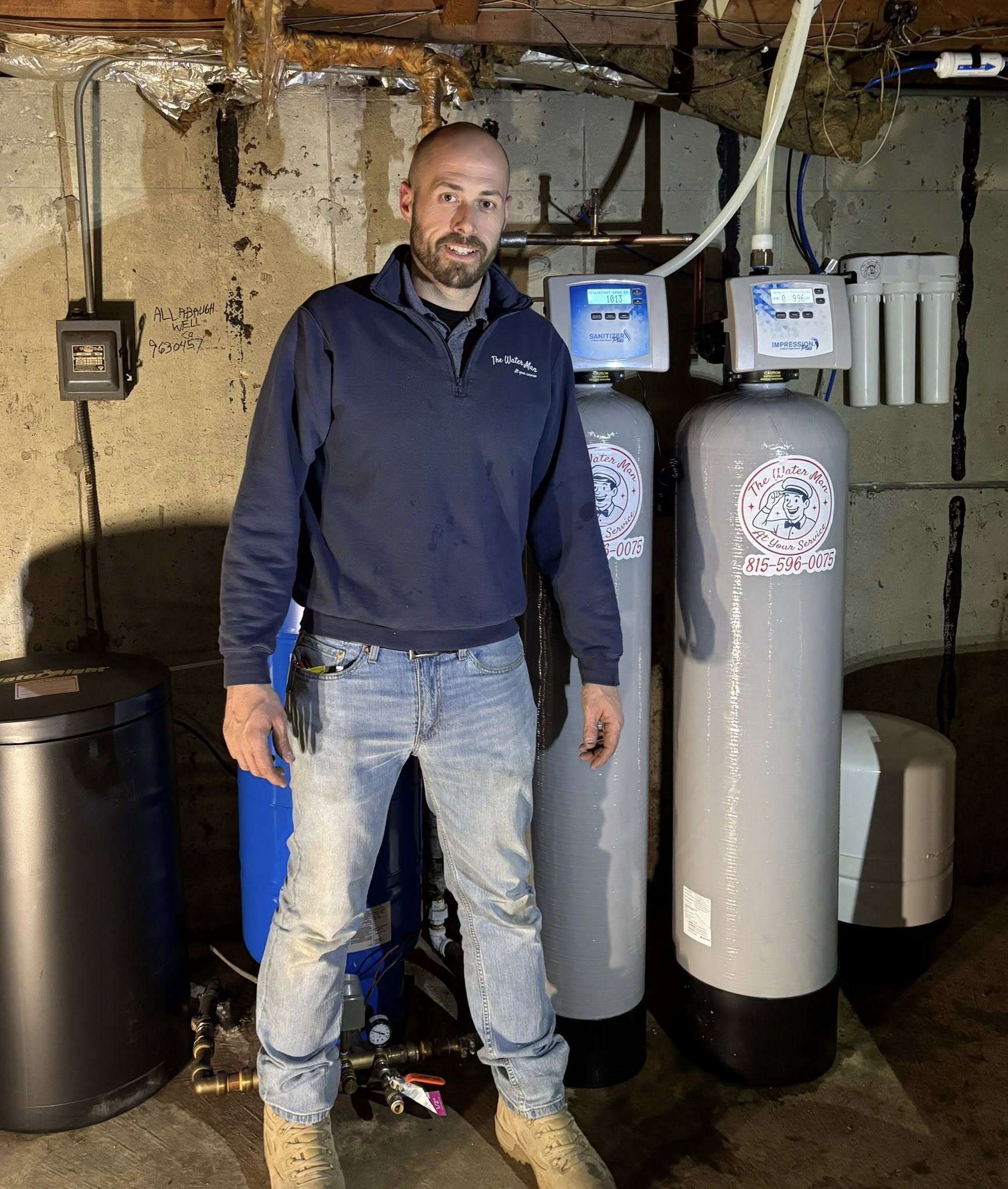 Lukas with a completed Water Man installation
